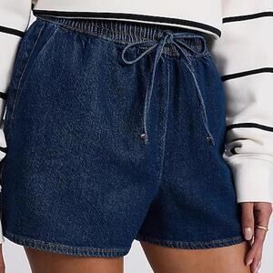 Express High Waisted Dark Wash Pull On Jean Shorts